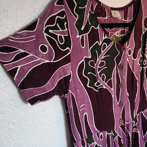 Magic Forest Purple Button Up Dress with Tie Back - Picture 4 of 10